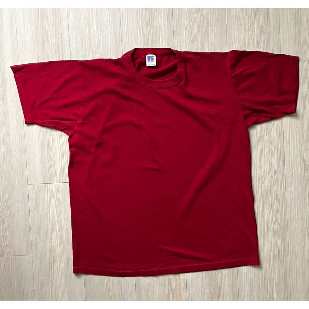 Russell Athletic Men's Red Cotton Crew Neck Short Sleeve Tee Sz L Made in Usa